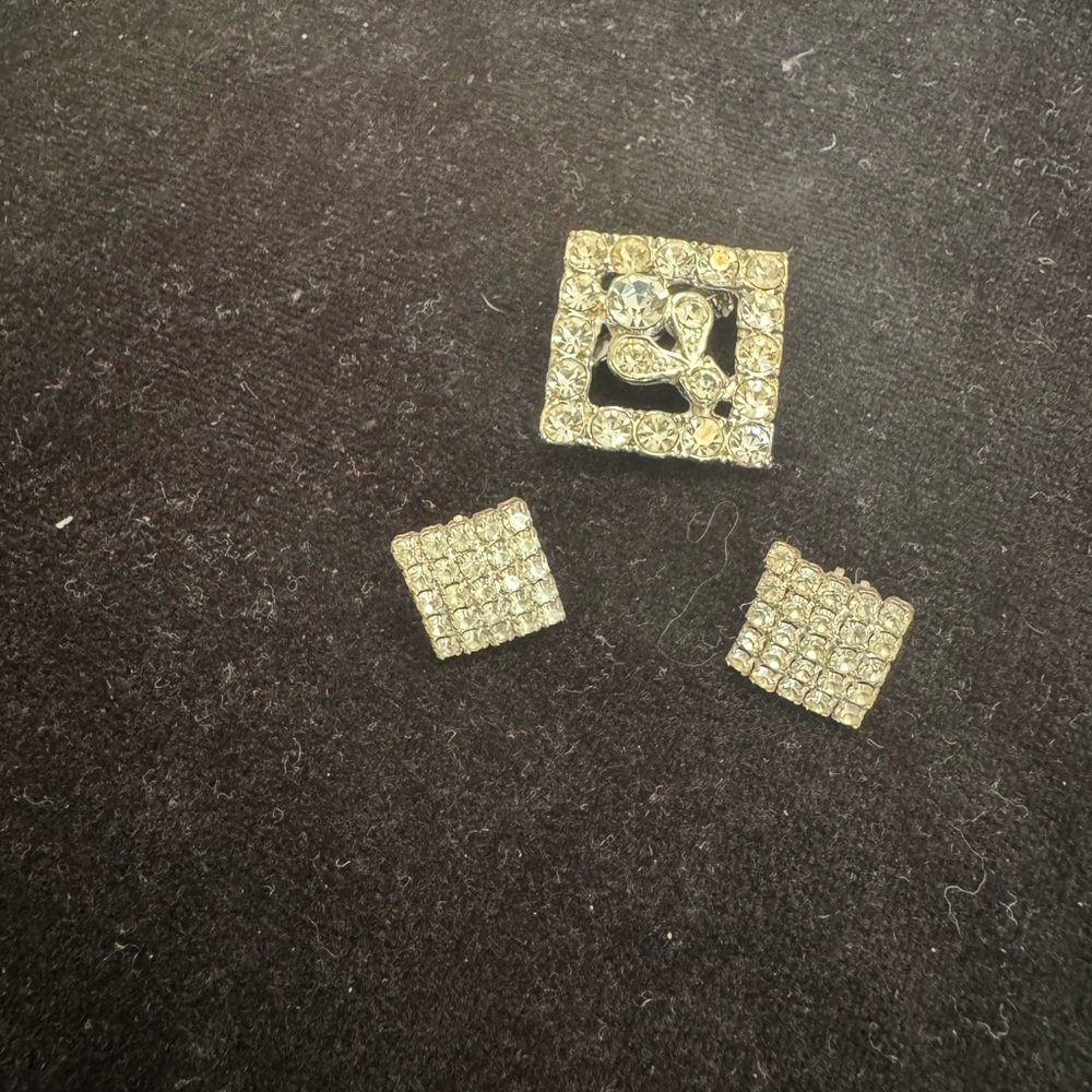 Elegant Gold and Silver Rhinestone Brooch and Earrings Set